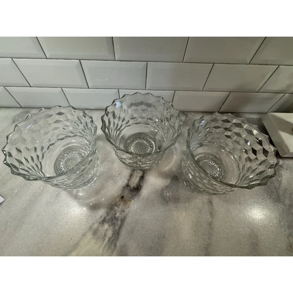 Whitehall ClearColon Cubist American Indiana Glass Footed Compote Dish set of  3